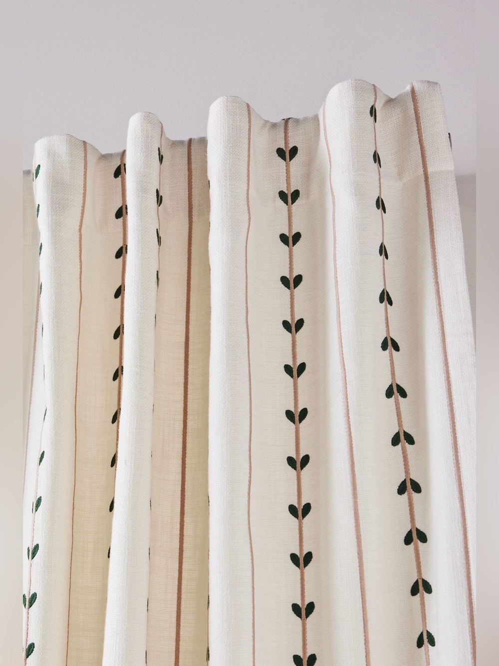 Anthropologie Embroidered Cotton Striped Hearts Curtain